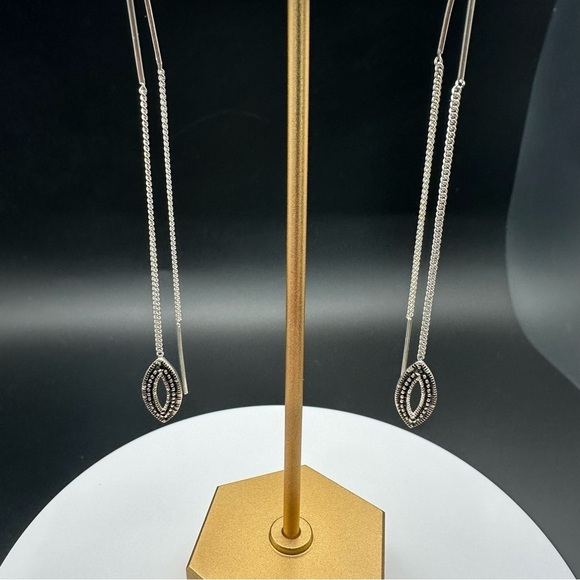 Delicate Charles Winston 925 Sterling Silver Marcasite Threader Earrings - Picture 8 of 15